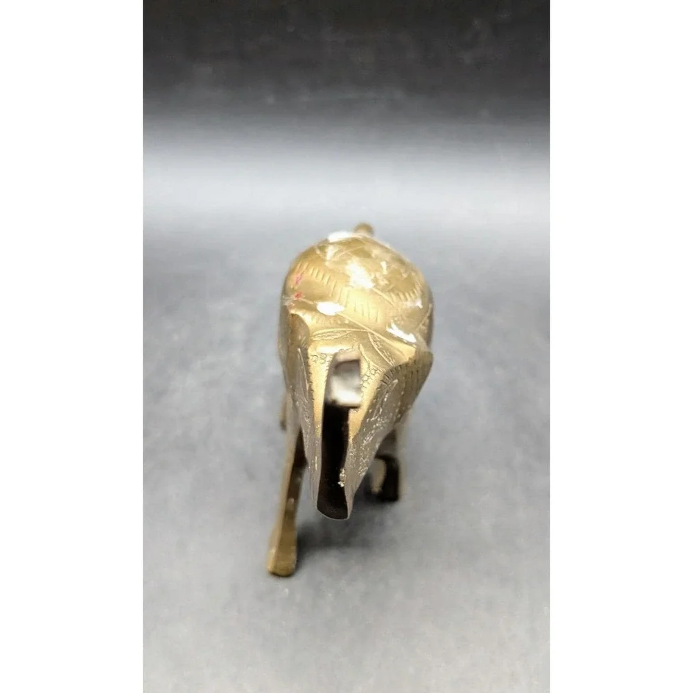Vintage Etched Brass Elephant Figurine Trunk Up Good Luck Statue India Decor 6